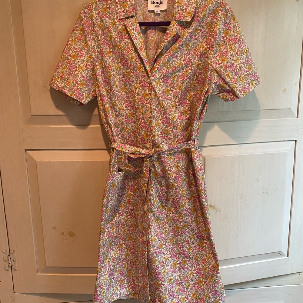 Rouje Leonor Pink Floral Notched Collar Mini Dress